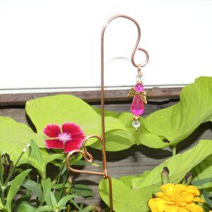 Copper Heart Plant Stake, Indoor or Outdoor Yard Art Pink Angel Embellishment